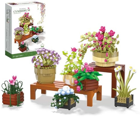 Cymbidium Potted Plant Building Blocks Toy with Display Rack, Flowers Botanical Collection Building Set for Adults, Home Office Decor(1456PCS)