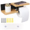EFUTURETIME Porte Papier Toilette Mural en Bambou avec Étagères sans Perçage 31.5×12.5×8.5 cm Dérouleur Papier Toilette Adhesif ou à Percer pour Salles de Bains Cuisines Toilettes, Noir