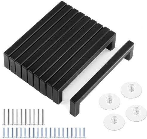 Tufa 10 Pièces Poignée de Meuble Cuisine Entraxe 96mm, Poignet de Porte Cuisine Meuble avec 30 vis et 4 Poignée Autocollante, Poignée en Acier Inoxydable, Poignées pour Placards, Poignées de Tiroir