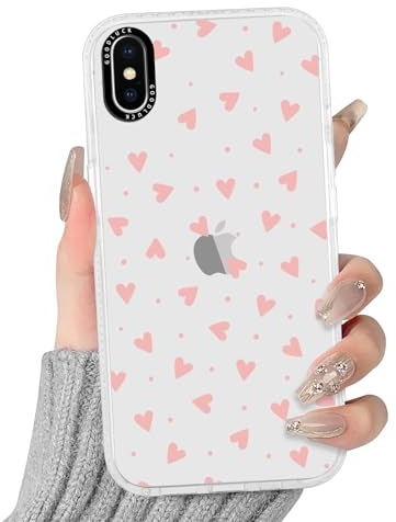 Yirlbey Transparent HandyHülle für iPhone X/iPhone XS Herz Hülle, Aesthetic Muster Liebe Design Mädchen Geschenk Schutzhülle, Silikon TPU-Rahmen und PC-Rückseite Case Cover für iPhone XS 5,8,Heart