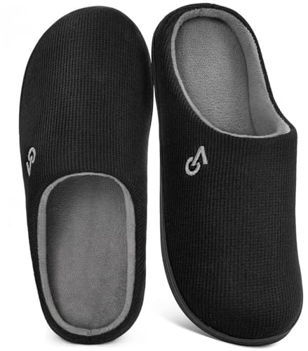 VeraCosy Men's Two-Tone Memory Foam Slippers Muted Black Grey,8-9 UK