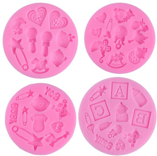 4 PZ Baby Shower Tema Stampi Fondanti, Silicone Mold Cioccolato Candy Fondant Mold 3D Baking Mold Torta Decorazione Strumenti DIY Silicone Baking Fondant Molds