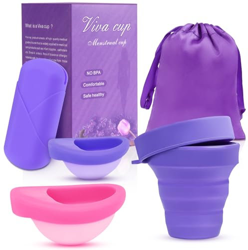 ACWOO Menstrual Disc Set of 2 (S & L) with Storage Bag, Flat-Fit Cup, Period Disc, Reusable Moon Disc, Collapsible Cleaner Container, Better Alternative to Sanitary Pad & Tampon