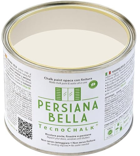 TecnoChalk® Persiana Bella Nuova Chalk Paint Extra Forte - Non Richiede Finitura – Ricolora Senza Carteggiare Persiane, Finestre, Porte e Infissi - Interno/Esterno - Colore Avorio RAL 9010 (500 ml)