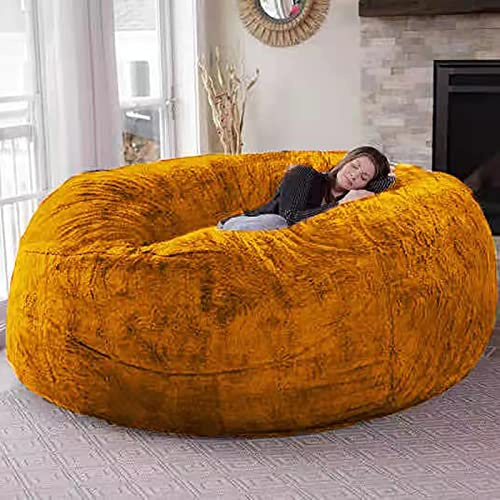Riesiger Sitzsack aus Fell, Bezug für faules Schlafsofa, waschbare Wohnzimmermöbel, 5/6/7 Fuß, rund, weich und flauschig, Kunstledersack (ohne Polsterung)