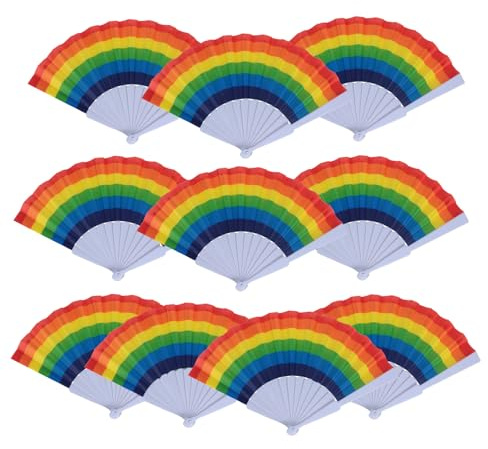 Jiusely Rainbow Folding Fans 10Pcs Plastic Hand Fan Folding, Handheld Rainbow Fans Gay Pride Handheld Folding Fan For Dance Performance Music Festival Diy Decoration Party Gift