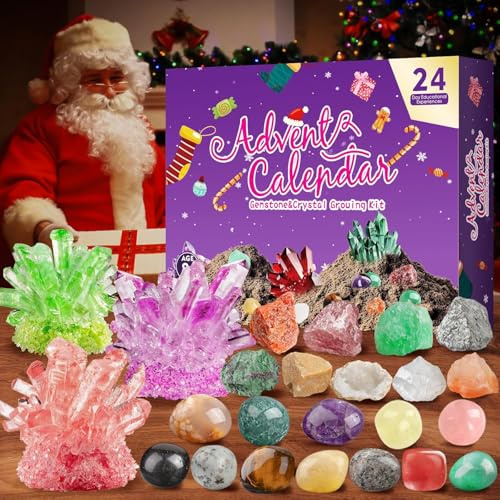 Adventskalender 2025 Kristalle - Kristalle Züchten für Kinder, 24 Tage Edelsteine Mineralien Weihnachtskalender Edelstein Weihnachts Kalender Advent Calendar für Jungen Mädchen Erwachsene (Lichtlila)