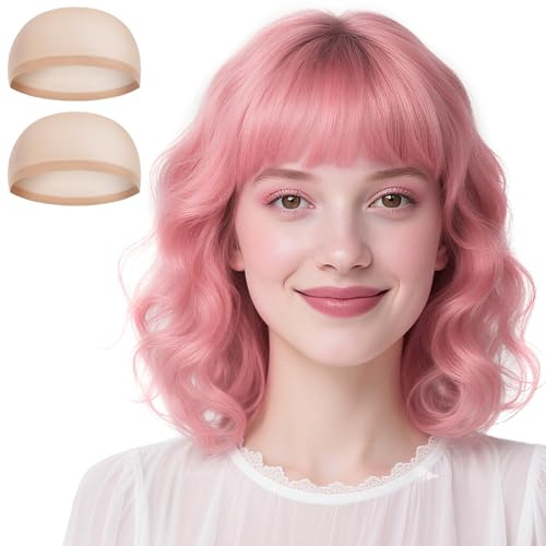 Aomig Gewellte Perücke Damen, Kurze Perücke mit Pony, Perücken Haarteile | Synthetische Neon Perücke Frauen Wig Neonbrille haarnetz Halloween Cosplay Party Karneval Fasching Nachtclub Tanzen