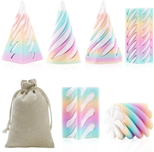 6PCS 3D Printed Spiral Fidget Cone, Impossible Cone Set with Storage Bag | 3D Printed Mini Stress Relief Decoration for Gift & Home Use
