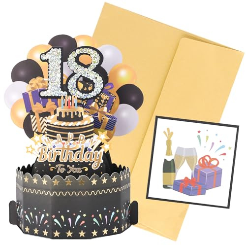 Vyuwast 18 Geburtstagskarte mit Luftballons Feuerwerk Geburtstagskarte Braun 3D Pop Up Karte 18.Geburtstag Geschenke für Mädchen Junge Freundin