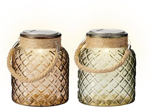 Lumineo Solar Laterne Gartenbeleuchtung 13,5x17cm Glas 1 Stück Sortiert - Solarlampe mit Schalter für Garten & Balkon - Solarglas Deko mit Lichtspiel - Outdoor Dekobeleuchtung Glaslaterne