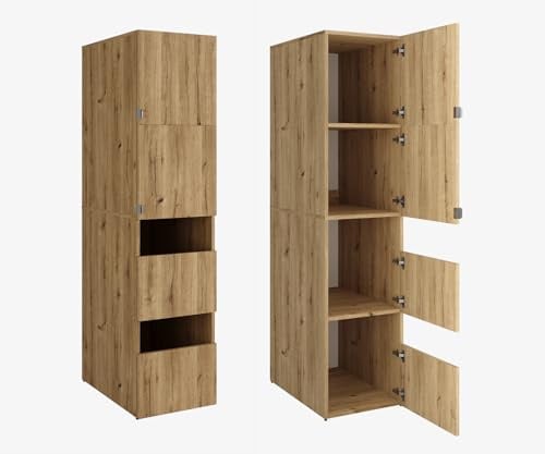 PLATAN ROOM Hochschrank Badschrank Beatrice 187 x 45 x 65 cm Wäscheschrank Badregal Schrank für das Badezimmer (Eiche Gold, 45 cm breit)