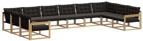 vidaXL Outdoor-Sofagarnitur mit Kissen 10 pcs Weiß und Schwarz, Gartenmöbel-Set, modernes modulares Sofa, langlebige Couch, ergonomisches Design, schicke Terrassen-Sitzmöbel