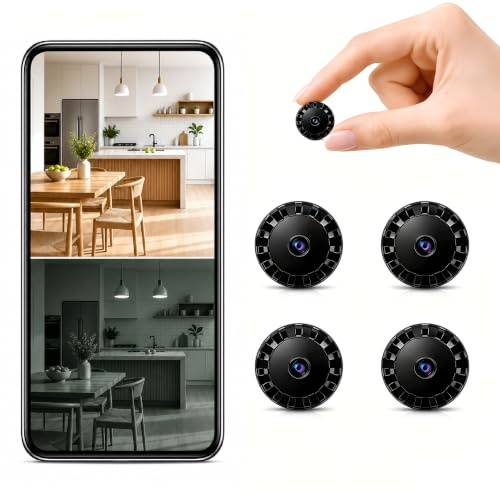 4 PCS Mini Cámara Oculta WiFi Mejorada 2026, Cámara de Seguridad HD 1080P con Visión Nocturna, Vigilancia Interior y Exterior para Bebés y Mascotas, Compatible con Teléfonos Inteligentes Z/Y