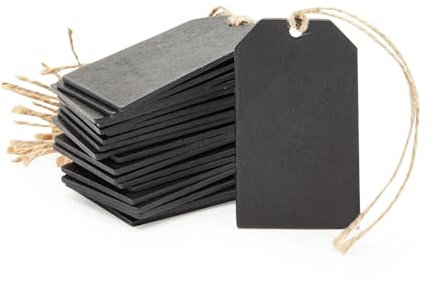 Juvale Kreidetafel-Anhänger (Set, 24 Stück) - Zum Anhängen, Doppelseitig, Juteschnur Inklusive - Geschenkanhänger, Tafel-Preisschilder, Etiketten - Zum Basteln - Schwarz, 5,1 x 7,8 cm