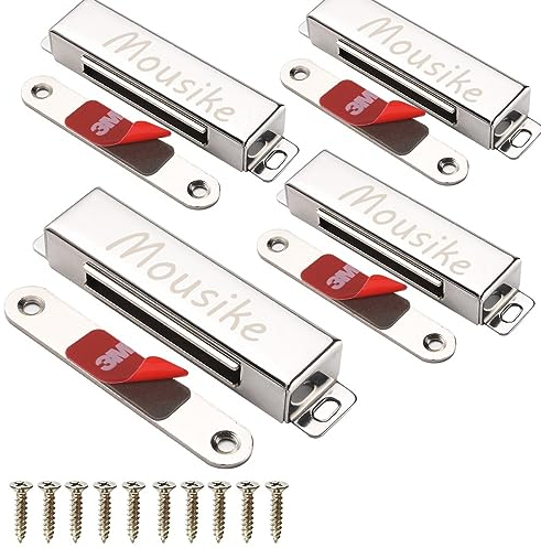 Mousike Magnetic Door Catch 30KG Strong Stainless Steel Cabinet Magnetsfor Kitchen Cupboard Wardrobe Closet Cabinet Door Latch (Silver 4 Pack)