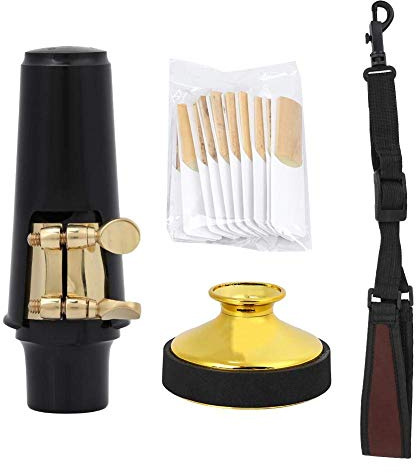 Bnineteenteam 4 in 1 Altsaxophon Saxophon Mundstück Set, Saxophon Mundstück Cap Dämpfer Schalldämpfer Reed Neck Strap Zubehör Für Spielinstrumente Musikinstrumentenzubehör