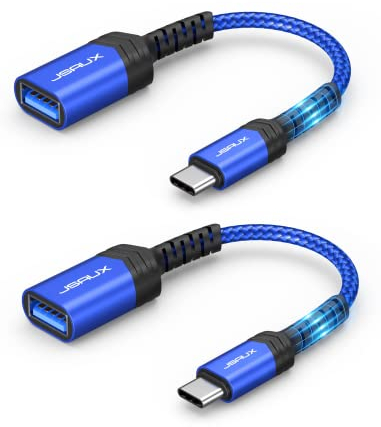 JSAUX Adaptateur USB C vers USB 3.0 Lot de 2, OTG Type C Mâle vers USB A Femelle OTG Câble Compatible pour iPhone 15 Pro Max, Samsung Galaxy S24/S23/S22 Ultra, Huawei, iPad Pro, MacBook Pro/Air-Bleu