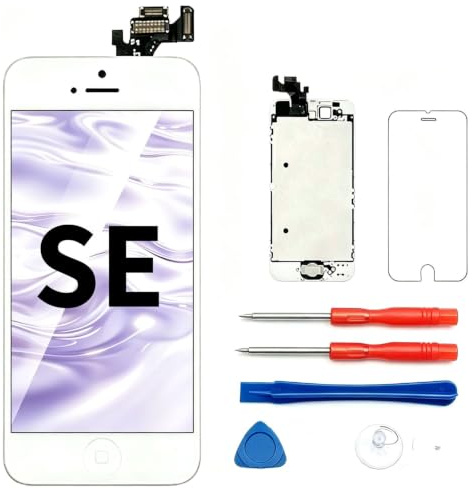 SNIDII Ersatzdisplay für iPhone SE 4 Zoll (10,2 cm) mit Hörmuschel und Kamera, kompletter Aufbau, 3D-Touch-LCD-Display, Digitizer-Rahmen, Ersatz mit Reparatur-Werkzeugset, Displayschutzfolie