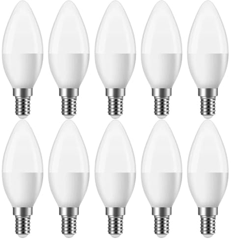 GVOREE E14 LED Light Bulb, 6500K Cool White,E14 LED Candle Light Bulb,5W (Equivalent to 40W Incandescent), 270° Beam Angle, Non-Dimmable, Pack of 10