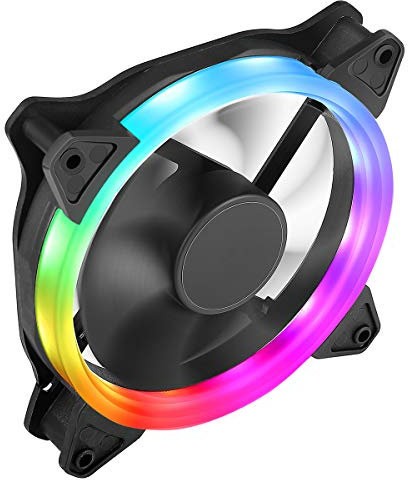 CiT Rainbow Ring PC Cooling Fan 120mm, Fan Speed: 1200RPM, Hydraulic Bearing, 16pcs LEDs, 7 Blades, 3 Pin Or 4 Pin Power, High Performing, Easy Compatibility & Reliable Fan For Computer Cases | Black