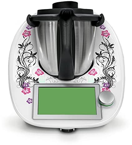 Deko Schutz Aufkleber kompatibel mit Küchenmaschine Thermomix TM6 Design Sticker Klebefolie Zubehör Küchengerät wasserfest selbstklebend RX042 (23 Hibiskus)