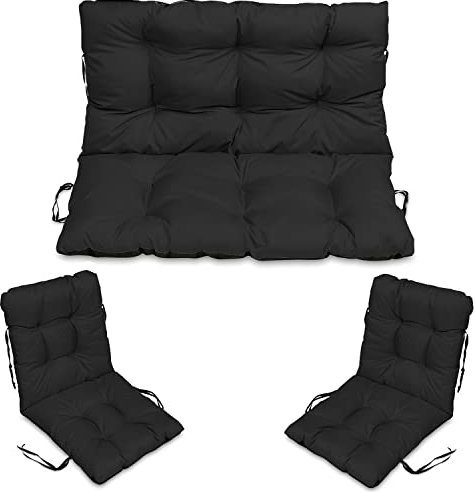 SuperKissen24. Sitzkissen Bankkissen Bankauflage - 120x50 cm und Rückenlehne 120x60 cm mit 2er 48x96 cm Stuhlkissen Set - Outdoor und Indoor - Schwarz