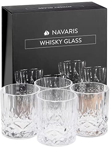 Navaris 4er Set Whiskey Gläser - Rum Tumbler Geschenkset - Kristall Design Whiskygläser für Bourbon - Klassisch Transparent