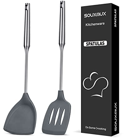 2 Pcs Silicone Cooking Spatula-Kitchen Utensils, Wok Spatula-Slotted Turner, Nonstick BPA Free High Heat Resistant Kitchen Utensils, Chef Cookware for Eggs, Pancakes, Fish
