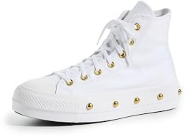 Converse Chuck Taylor All Star Lift Star Damen-Sneaker mit Nieten, Weiß/Weiß/Gold, 37 EU