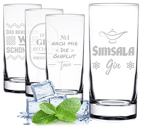 polar-effekt Gin Tonic Trinkgläser 4er-Set mit Spruch Gravur - Cocktailglas für alle Getränke - spülmaschinenfest und BPA-Frei - Geschenk für Frauen und Männer