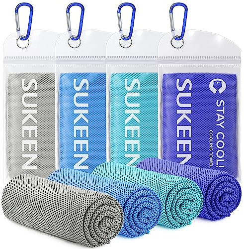 Sukeen Kühlende Handtücher für Hals und Gesicht, 4 Stück, Kühltücher für heißes Wetter (101,6 x 30,5 cm), Kühllappen für Yoga, Sport, Laufen, Workout, Fitnessstudio, Camping, Fitness, Workout und