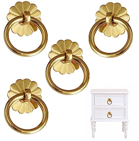 Vasemele 4 Stücke Ring Möbelknöpfe Vintage Pull Schubladen Ringgriffe Retro Schubladengriffe Ring Griffe Vintage Vintage Kommodengriffe Runde Antike Schubladengriffe Ring Messing Türgriffe