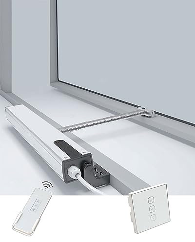Ouvre-fenêtre à Chaîne Electrique avec Télécommande et Interrupteur, Moteur de Chaîne pour Fenêtres pour Ouverture/Fermeture Automatique de Fenêtres à Battants, Lucarnes et d'aérations de Toit (Taill