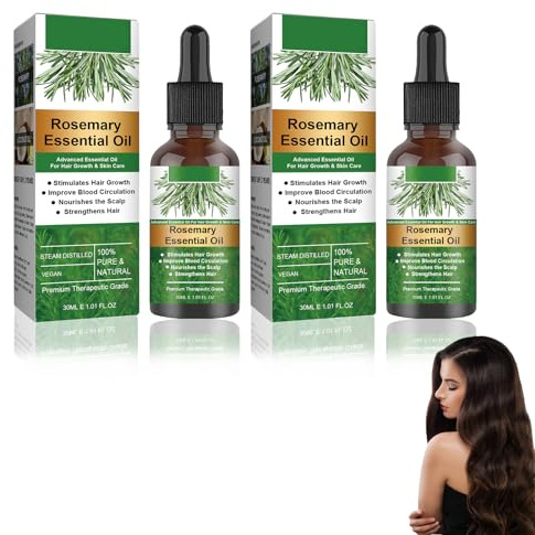 1/2/3 Stück Rosmarinöl für Haare und Kopfhaut,Rosemary Oil for Hair, Stimuliert Haarwachstum und Haaröl gegen Haarausfall, 100% Naturreines Rosmarin Öl für Hautpflege, Aromatherapie,30 ml (2 Stück)
