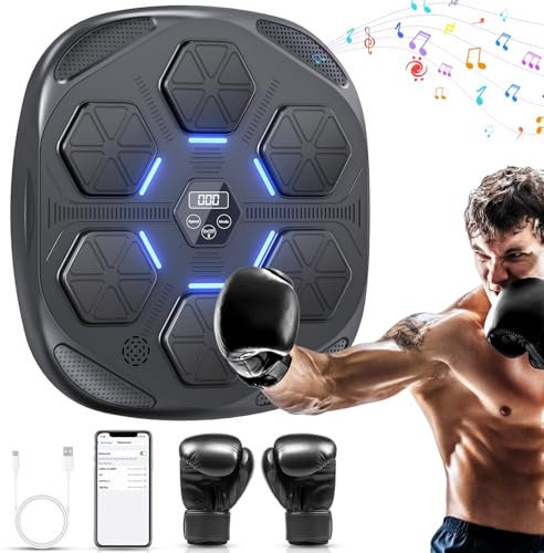 HotHands - Máquina de Boxeo Musical, Equipo de Boxeo Electrónico Bluetooth portátil de Pared, 9 Modos de Velocidad, Entrenamiento de Pared, Altura de instalación Ajustable, con Guantes