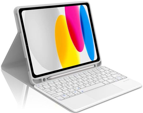 Occtingkind für iPad Hülle mit Tastatur + Trackpad für iPad 10/11 Gen (2022/2025 10,9/11) - Abnehmbare Bluetooth Tastatur, Schutzhülle, QWERTZ, USB-C, Hellgrau - Mit Trackpad, Ohne Beleuchtung