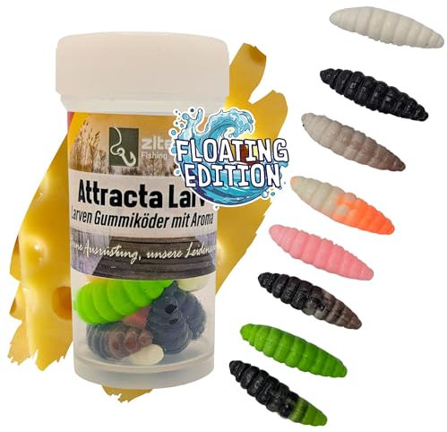 Zite Fishing Attracta Larv Floating | 8 Stück Aromatisierte Gummiköder Forellen-Angeln | Künstliche Larven Rotationsköder Auftreibende Wirkung | Phthalatfrei & Nachhaltig (Allround-Mix Käse)