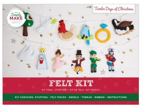 Simply Make Twelve Days of Christmas Felt Craft Kit, Felting Crafts for Adults, Kids, Great Gifts, Beginners Hobbies, DIY Crafts Decorations, Felting Embroidery Sewing Kits, Christmas Crafts