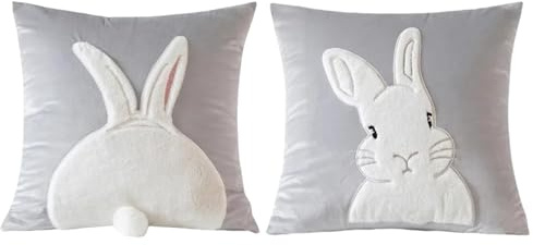 2 Stück Kissenbezug Ostern 45x45 cm, Osterhase Deko Plüsch Kissenhülle, Osterdeko Modern Kissenbezüge 45x45 cm, Deko Frühling Aesthetic Hase Zierkissenbezüge für Ostern Deko Innen, Wohnzimmer (Grau)