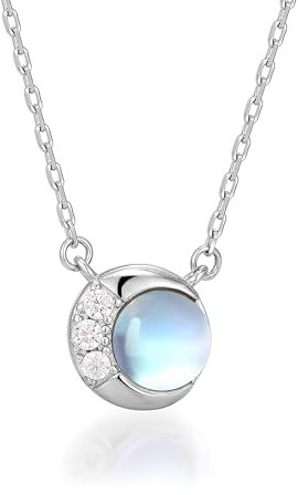 PHNIBIRD Mondstein Kette Silber 925 Solitär Mondstein Anhänger Silberne Kette für Damen Mädchen