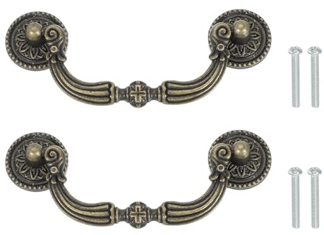 PATIKIL 2 Stück Vintage Möbelgriffe Bronze, 123x47mm Zinklegierung Küchengriffe Schrankgriffe mit Schrauben, Möbel Türgriff für Küchenschränke Schubladen Schrank Kleiderschrank Schmuckbox