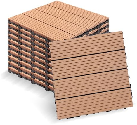 Wpc Terrassendielen,Wpc Fliesen, Terrassenfliesen,11er Set FüR 1 M², 30x30 Cm, Klickfliesen Terrasse,Klickfliesen Balkon Kunststoff,FüR Garten Balkon Terrasse (Holzfarbe, 11 Stück für 1m²)