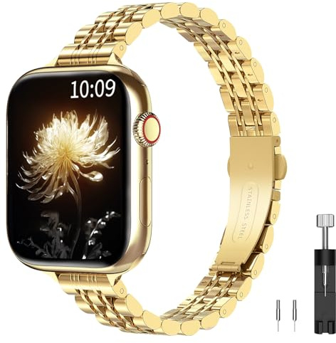 TiMOVO Metal Strap Compatible with Apple Watch 42mm (Series 11/10) 41mm 40mm 38mm for Women (2025), Dressy Replacement Strap for iWatch SE 3/2/1, Series 10/9/8/7/6/5/4/3/2/1, Gold