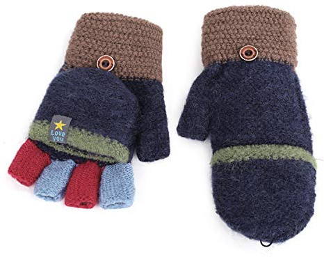 Kinder Fingerlose Handschuhe mit Klappe Winter Warm Strickhandschuhe Fäustlinge mit Flip Top Halbfinger handschuhe Winddicht Winterhandschuhe für Kinder Junge Mädchen 5-12 Jahre