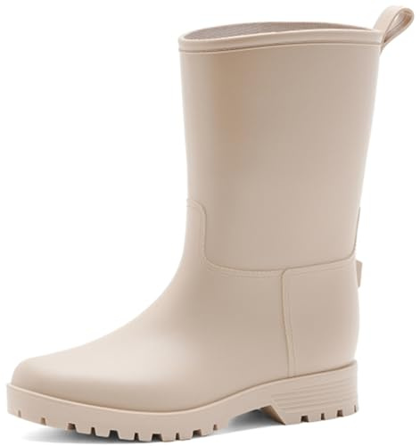Mufanton Stivali da Pioggia da donna Scarpe da Pioggia comode Stivali di Gomma Scarpe da Giardino Antiscivolo All'aperto,Beige,EU41