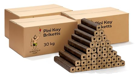 Neandertaler Feuer Holzbriketts PiniKay Hartholzbriketts – Kaminbriketts 3 x 30 kg Briketts Kamin Ofen Grill Briquettes Hartholz Eiche Buche Brikett Holzbrikett Gluthalter (90 kg)