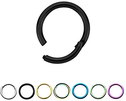 Treuheld® | 1,2mm x 8mm Segment Clicker Piercing Ring | Chirurgenstahl | Schwarz | Nasenpiercing (Septum/Nostril) | Lippenpiercing | Ohrpiercing