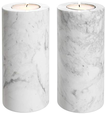 Casa Padrino Luxus Marmor Teelichthalter Set Weiß Ø 10 x H. 21 cm - Luxus Qualität