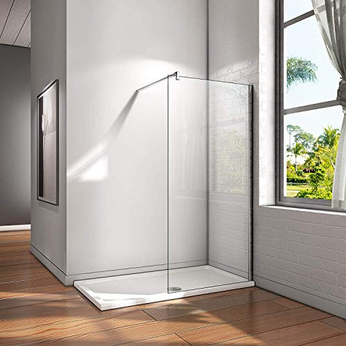 150x200cm Walk in Duschwand Duschtrennwand 10mm Easy-clean Nano Glas Duschabtrennung mit 140cm Stabilisierungsstange